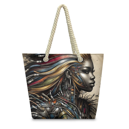 Hemp Rope Tote Bag - Velvet's View - Mechanical Muse - The Fusion of Fashion and Futurism