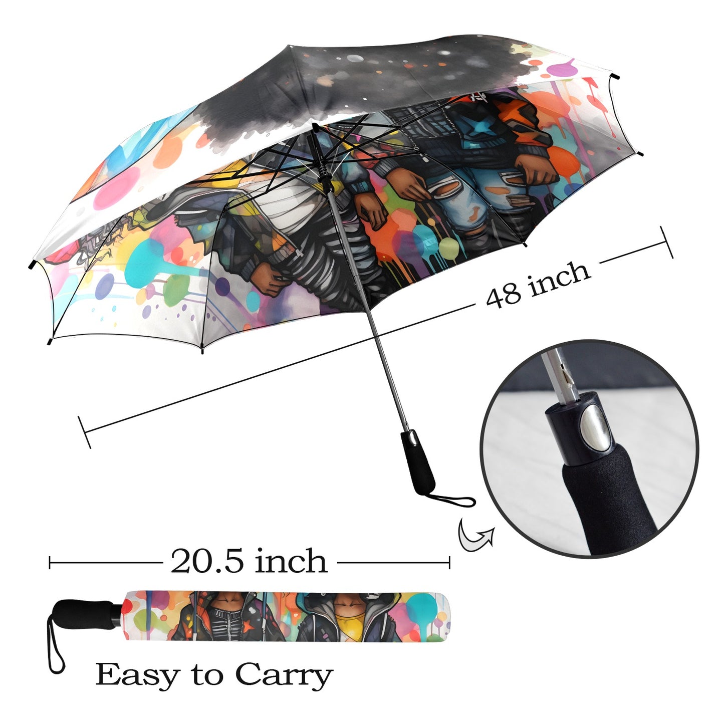 Semi-Automatic Foldable Umbrella - Black Girl Art - Velvet's View - Whimsical Kool Kids Collection - (Model U12)