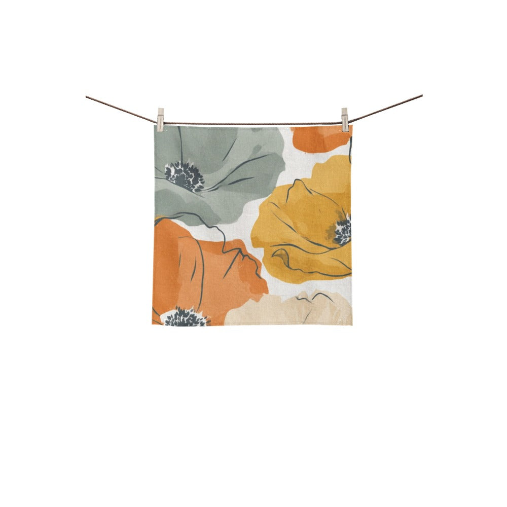 Retro Floral Bathroom Decor Set | Boho Abstract Shower Curtain, Towels & Wall Art | Mid Century Modern Bath Mat | Earth Tone Bathroom Collection - Square Towel 13“x13”