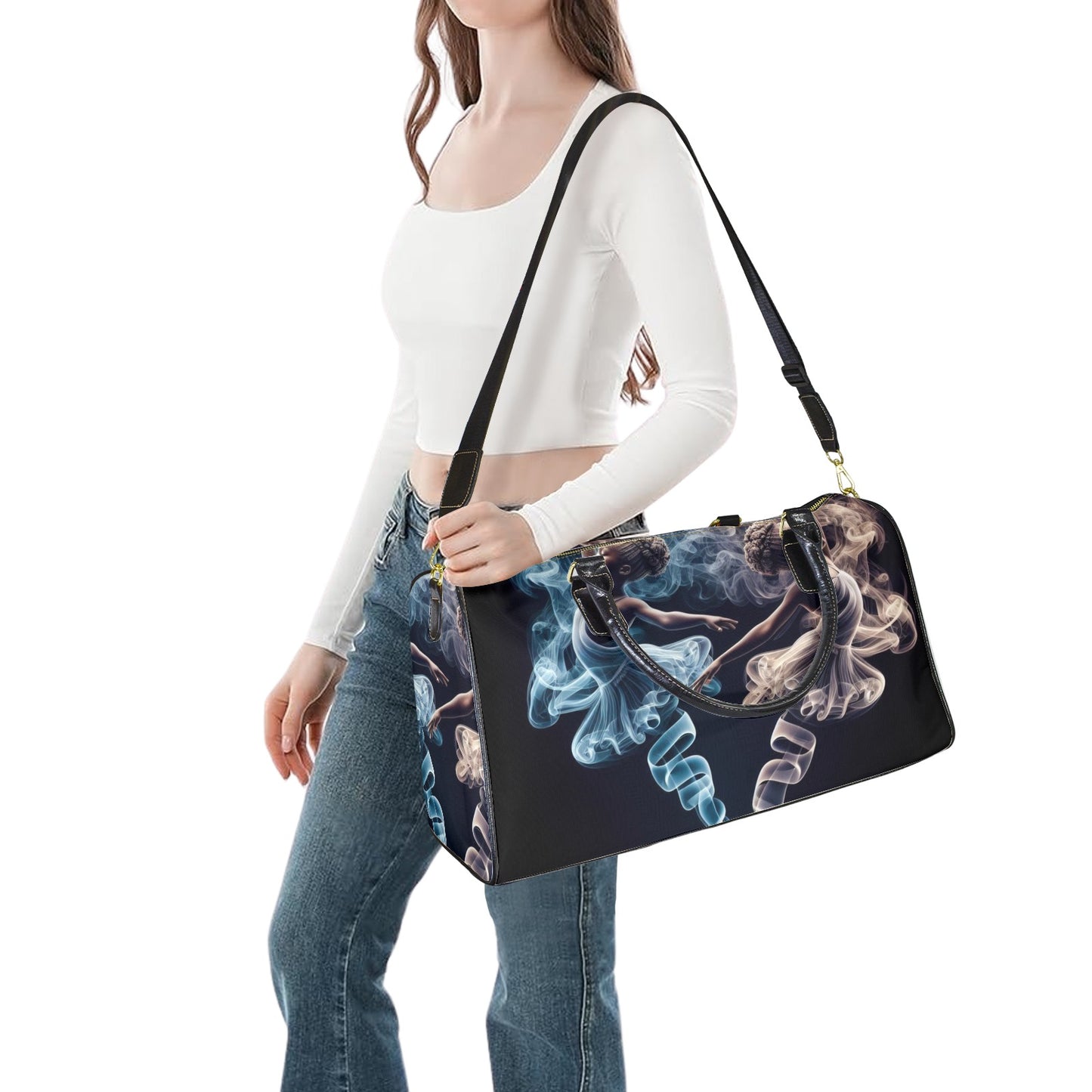 Ethereal Elegance: Dance of the Smoke Ballerinas Collection - Large Capacity Travel Bag-Small  - #2011 (Black Short Patch) (1737) - #2011