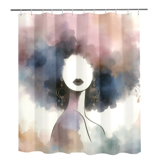 Afro Watercolor Shower Curtain Collection – Black Woman Silhouette Art for Bathroom Décor - 18179854