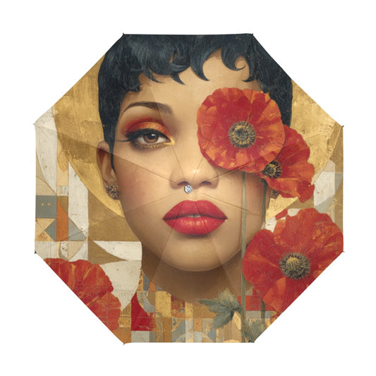 Gilded Bloom: The Poppy Portrait Umbrella Series Anti-UV Foldable Umbrella (U08) - A95325