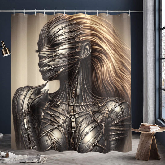 Shower Curtain  - Velvet's View - Mechanical Muse - The Fusion of Fashion and Futurism - 72"x84" 1606