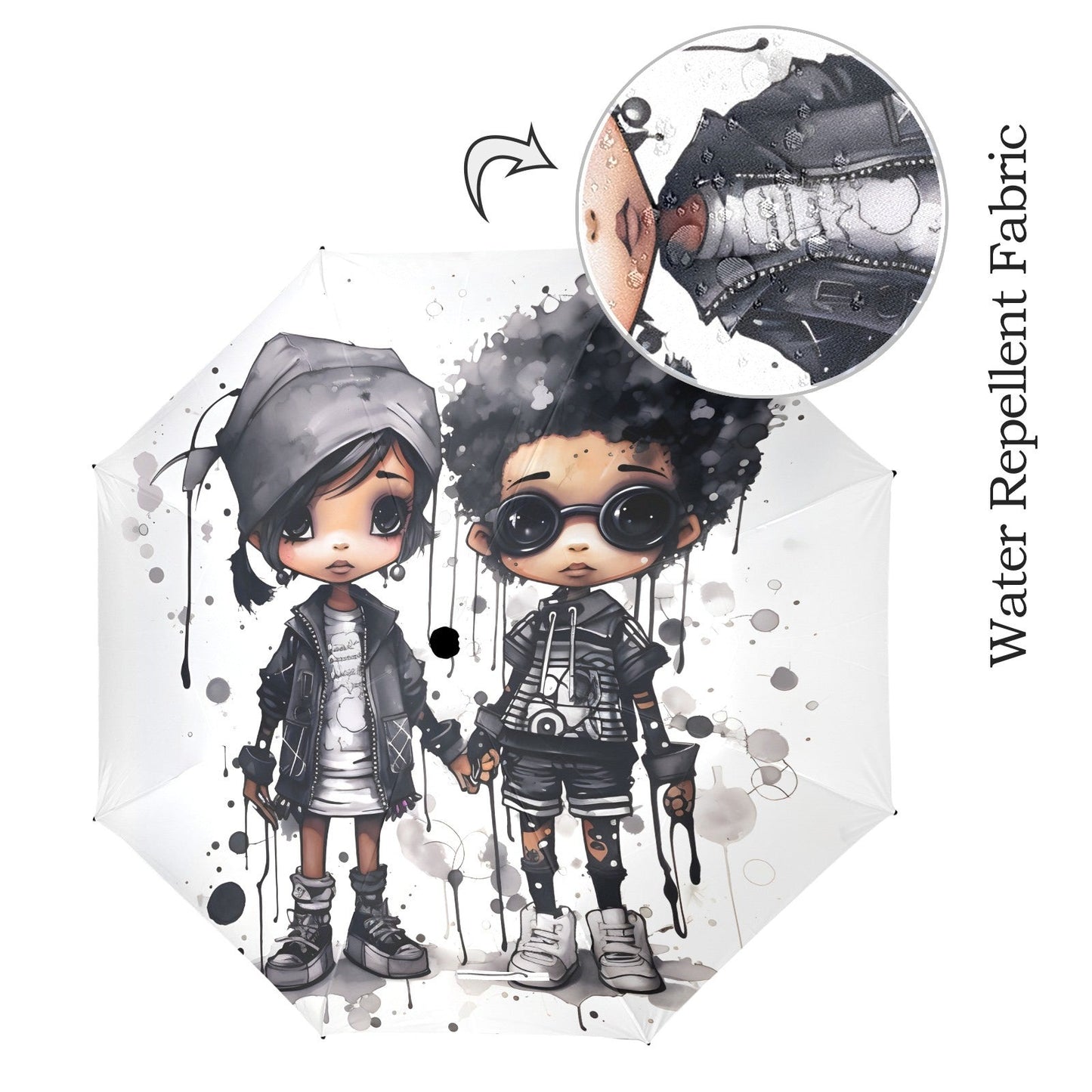 Semi-Automatic Foldable Umbrella - Black Girl Art - Velvet's View - Whimsical Kool Kids Collection - (Model U12)