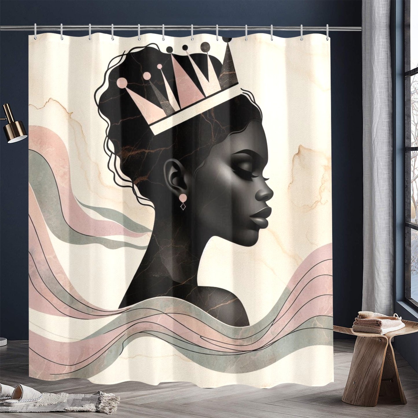 Afro Royalty Shower Curtain Collection – Black Queen Silhouette Art for Bathroom Décor - 5184577564