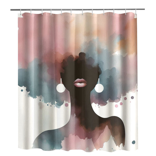 Afro Watercolor Shower Curtain Collection – Black Woman Silhouette Art for Bathroom Décor - 0734296