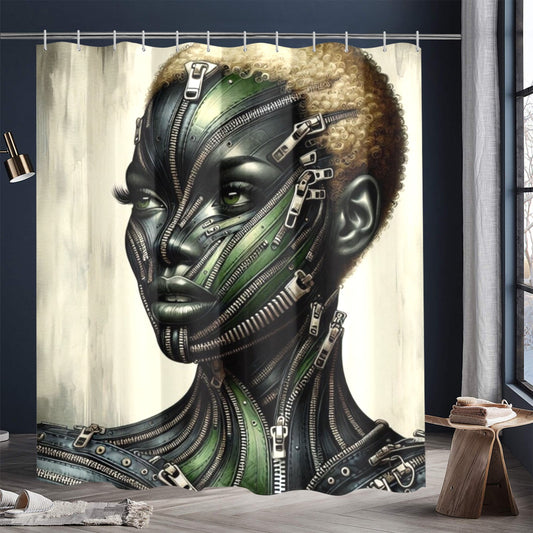 Shower Curtain  - Velvet's View - Mechanical Muse - The Fusion of Fashion and Futurism - 72"x84" 1607