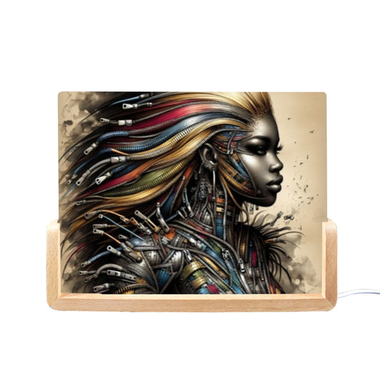 Acrylic Photo Night Light - Velvet's View - Mechanical Muse - The Fusion of Fashion and Futurism Collection - 8"x6"(U-Shaped Beech Base)