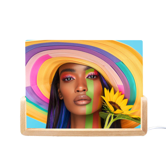 Acrylic Photo Night Light - Velvet's View - Sunflower Dreams - A Vibrant Digital Art Collection - 8"x6"(U-Shaped Beech Base)