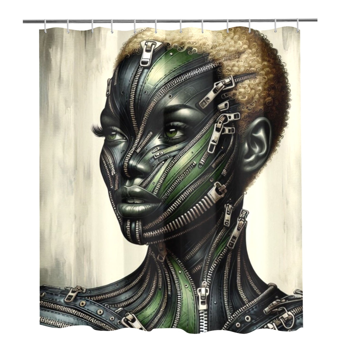 Shower Curtain  - Velvet's View - Mechanical Muse - The Fusion of Fashion and Futurism - 72"x84" 1607