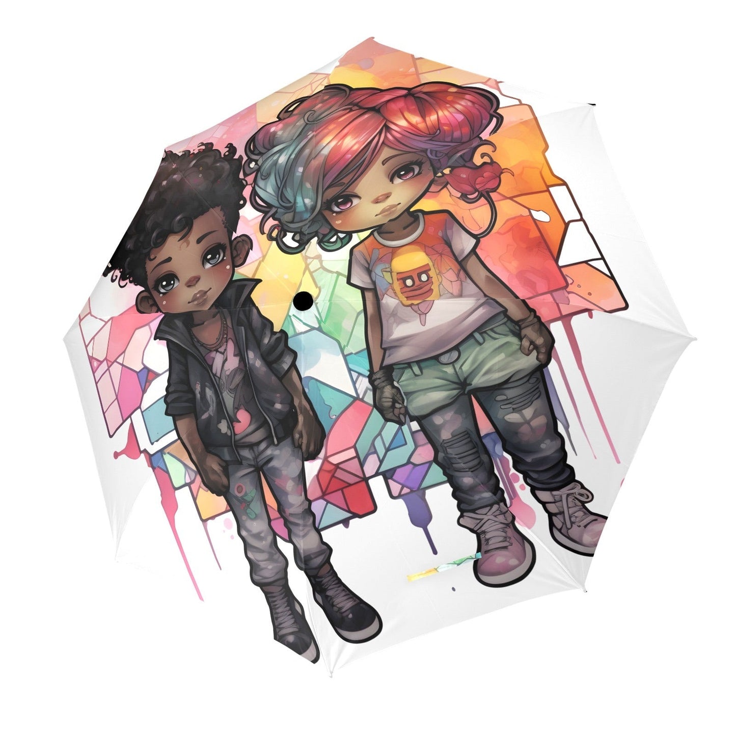 Semi-Automatic Foldable Umbrella - Black Girl Art - Velvet's View - Whimsical Kool Kids Collection - (Model U12)