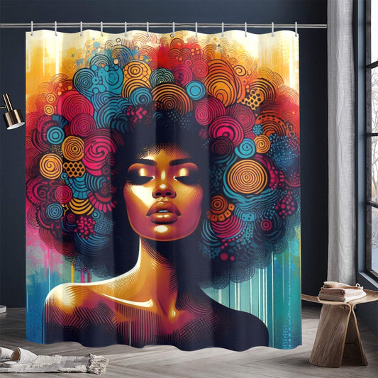 Shower Curtain - Black Girl Art - Velvet's View - Afro Radiance - A Celebration of Color and Culture -72"x84" 991