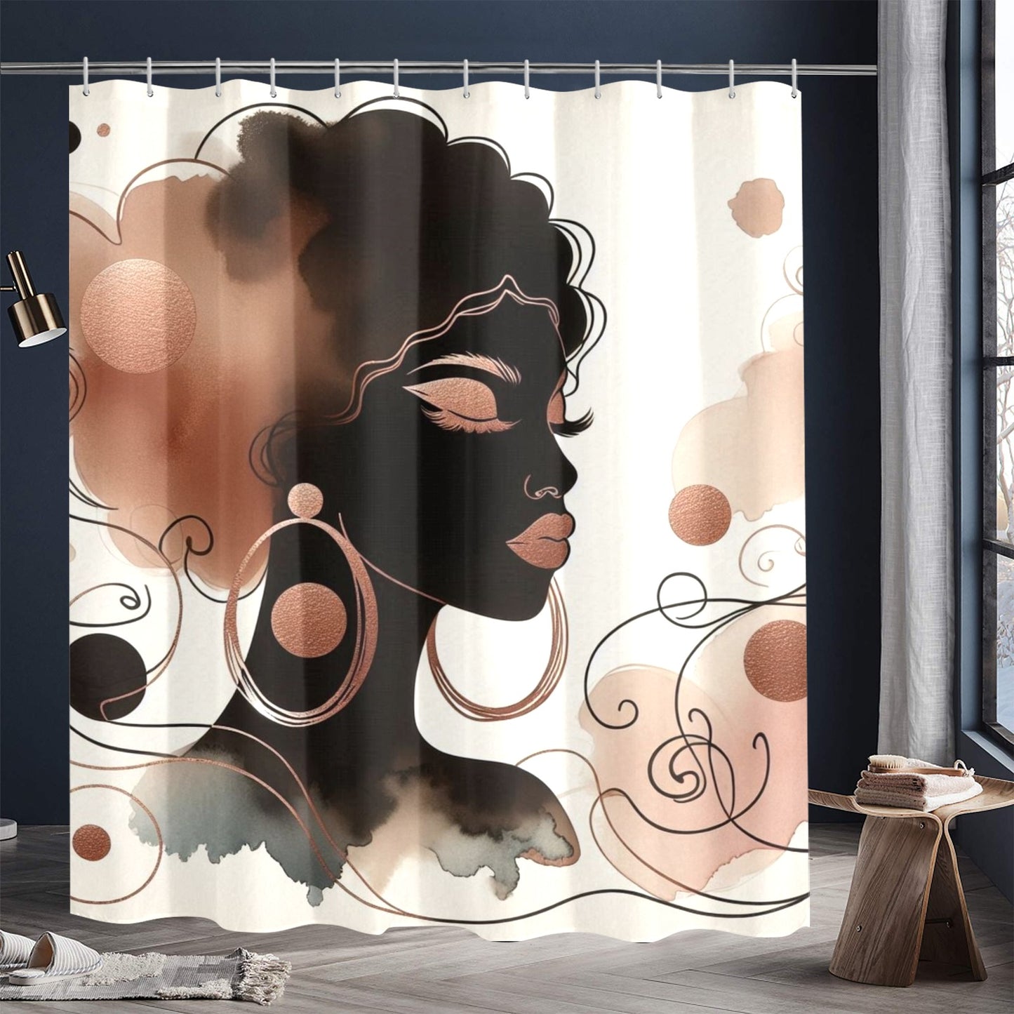 Minimalist Afrocentric Shower Curtain Collection – Black Woman Line Art, Boho Melanin Home Decor - 4828002