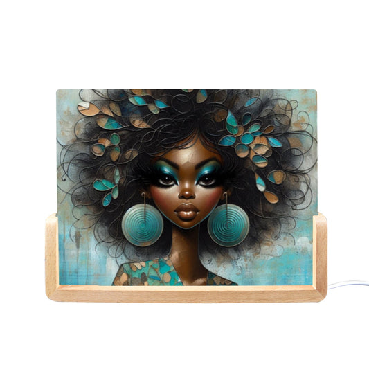 Bold & Beautiful: Afrocentric Digital Art Collection - Acrylic Photo Night Light 8"x6"(U-Shaped Beech Base) - #2019