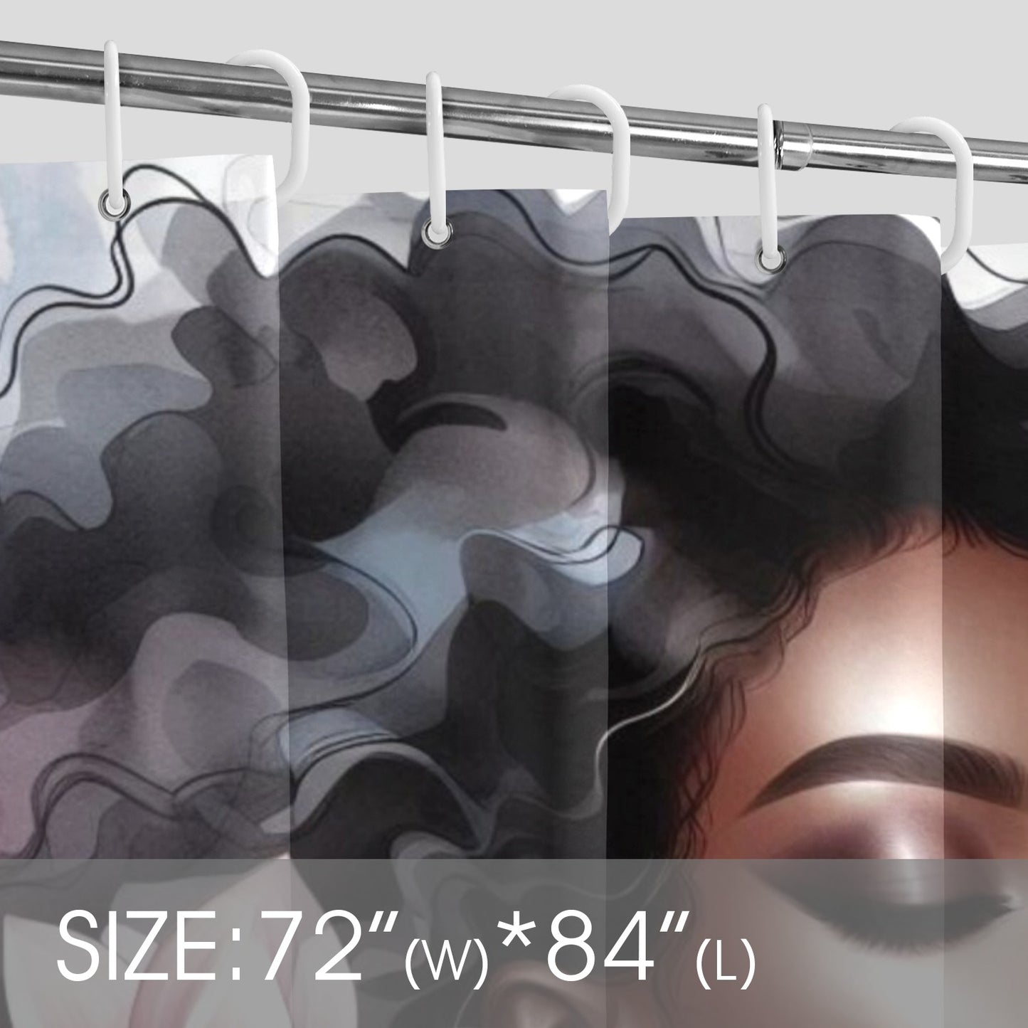 Urban Bloom Afro Shower Curtain – Black Woman Art with Cityscape & Floral Afro - 891686847