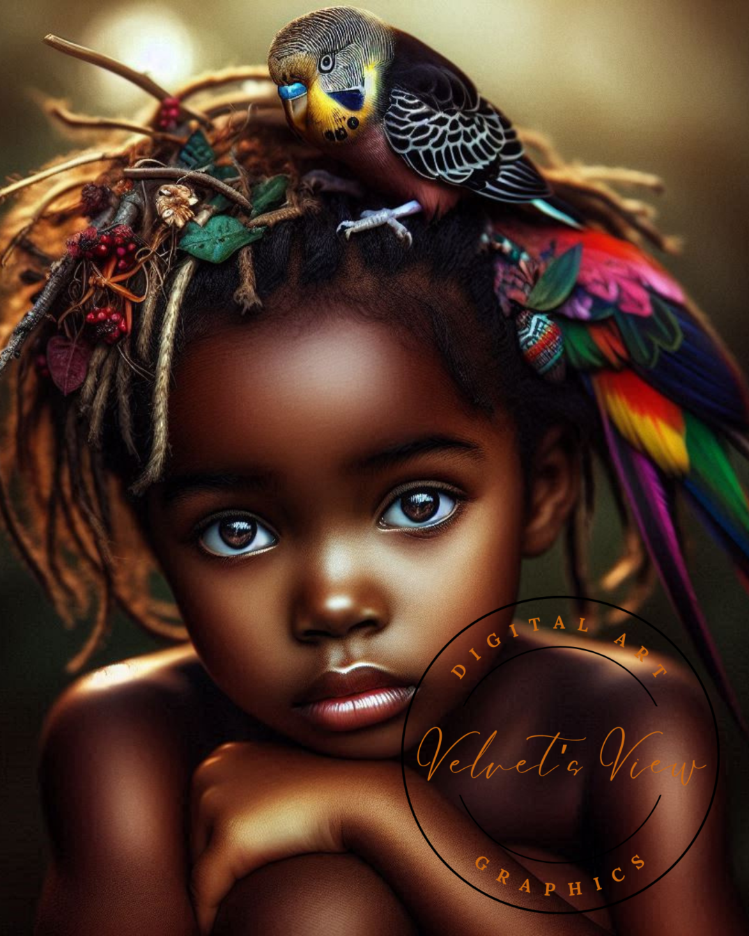Black Girl Art - Kid's Digital Art - Velvet's View - A Little Girl and Her Bird 535
