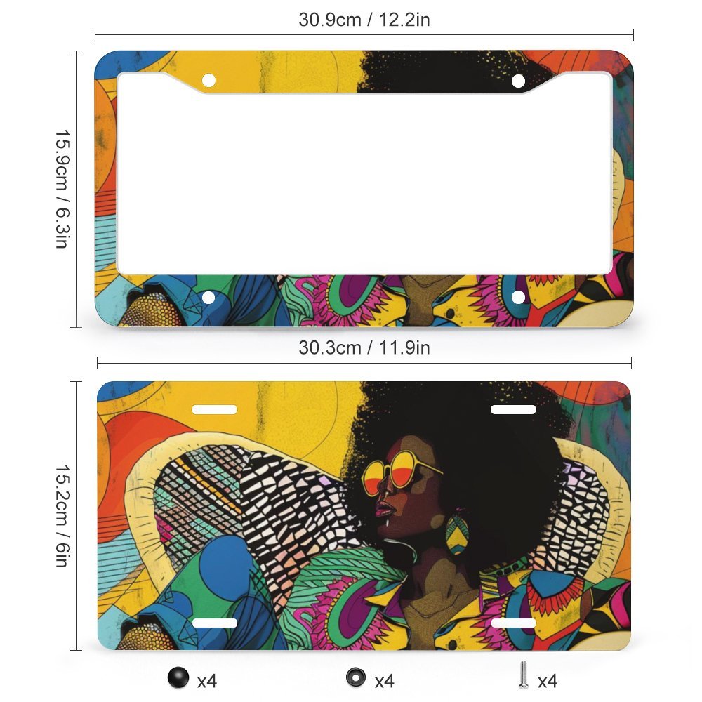 License Plate (4 Round Holes) License Plate  - Velvet's View - Colorful Rhythms - The Afrocentric Expression Collection