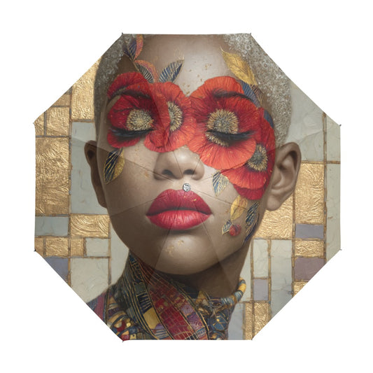 Gilded Bloom: The Poppy Portrait Umbrella Series Anti-UV Foldable Umbrella (U08) - A526702