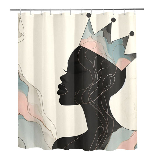 Afro Royalty Shower Curtain Collection – Black Queen Silhouette Art for Bathroom Décor - 059934936