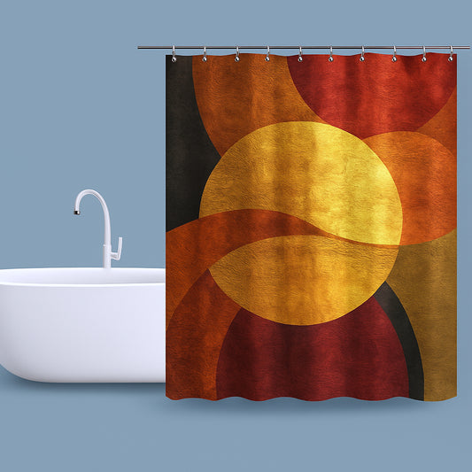 Modern Geometric Bathroom Set | Gold & Red Abstract Shower Curtain | Bold Afro-Inspired Bath Decor - Shower Curtain 72"x84" - J239959