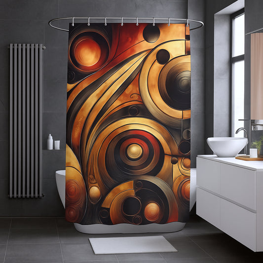 Modern Geometric Bathroom Set | Gold & Red Abstract Shower Curtain | Bold Afro-Inspired Bath Decor - Shower Curtain 72"x84" - J238559