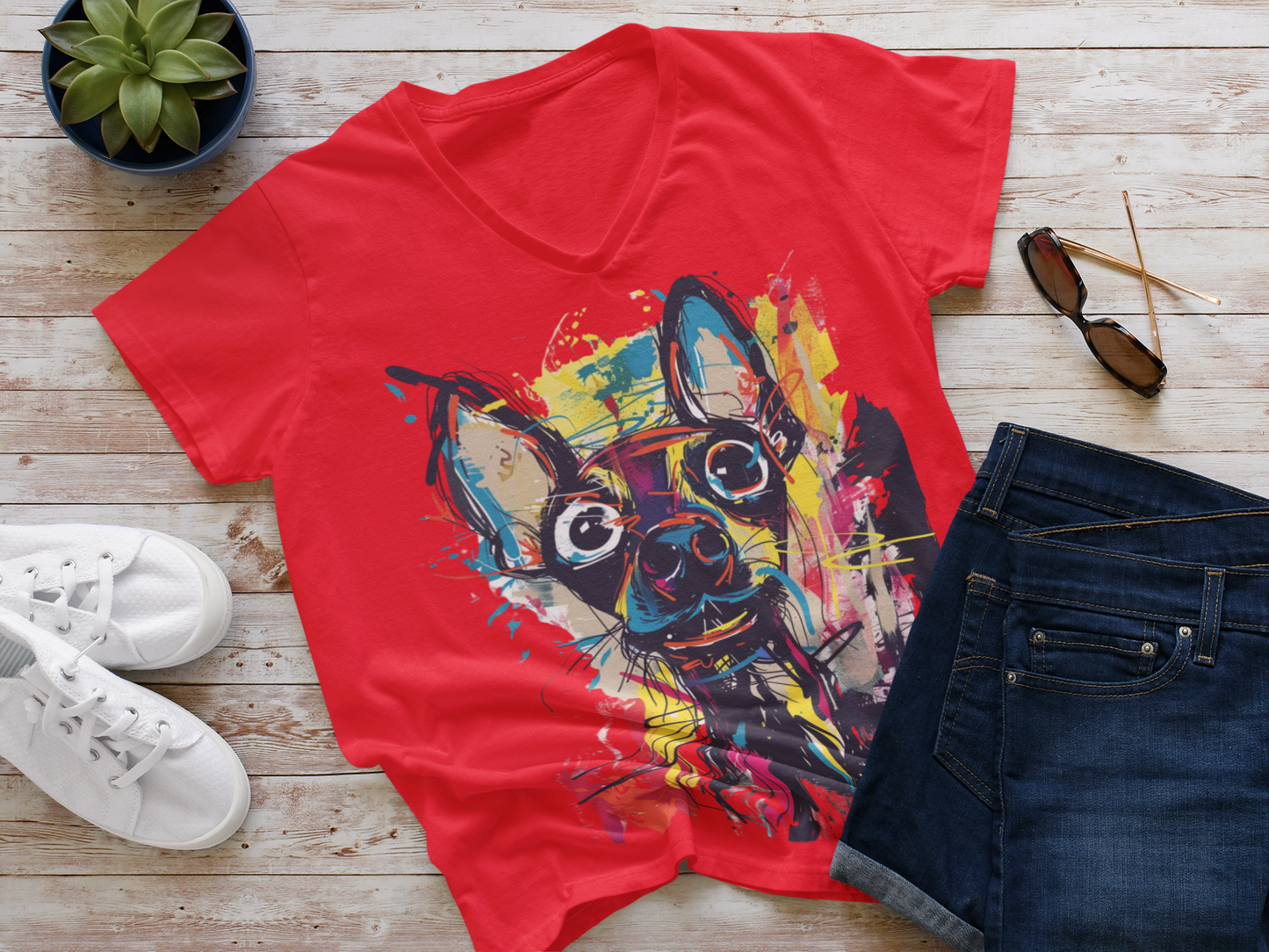Funny Art Women's Jersey Short Sleeve Deep V-Neck Tee - #2014