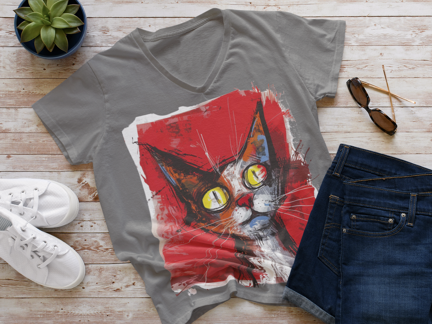 Funny Art Women's Jersey Short Sleeve Deep V-Neck Tee - #2017