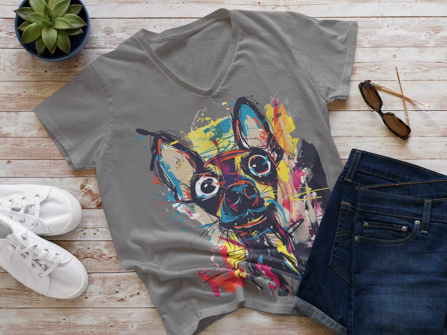 Funny Art Women's Jersey Short Sleeve Deep V-Neck Tee - #2014