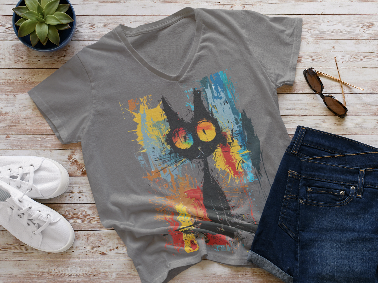 Funny Art Women's Jersey Short Sleeve Deep V-Neck Tee - #2015