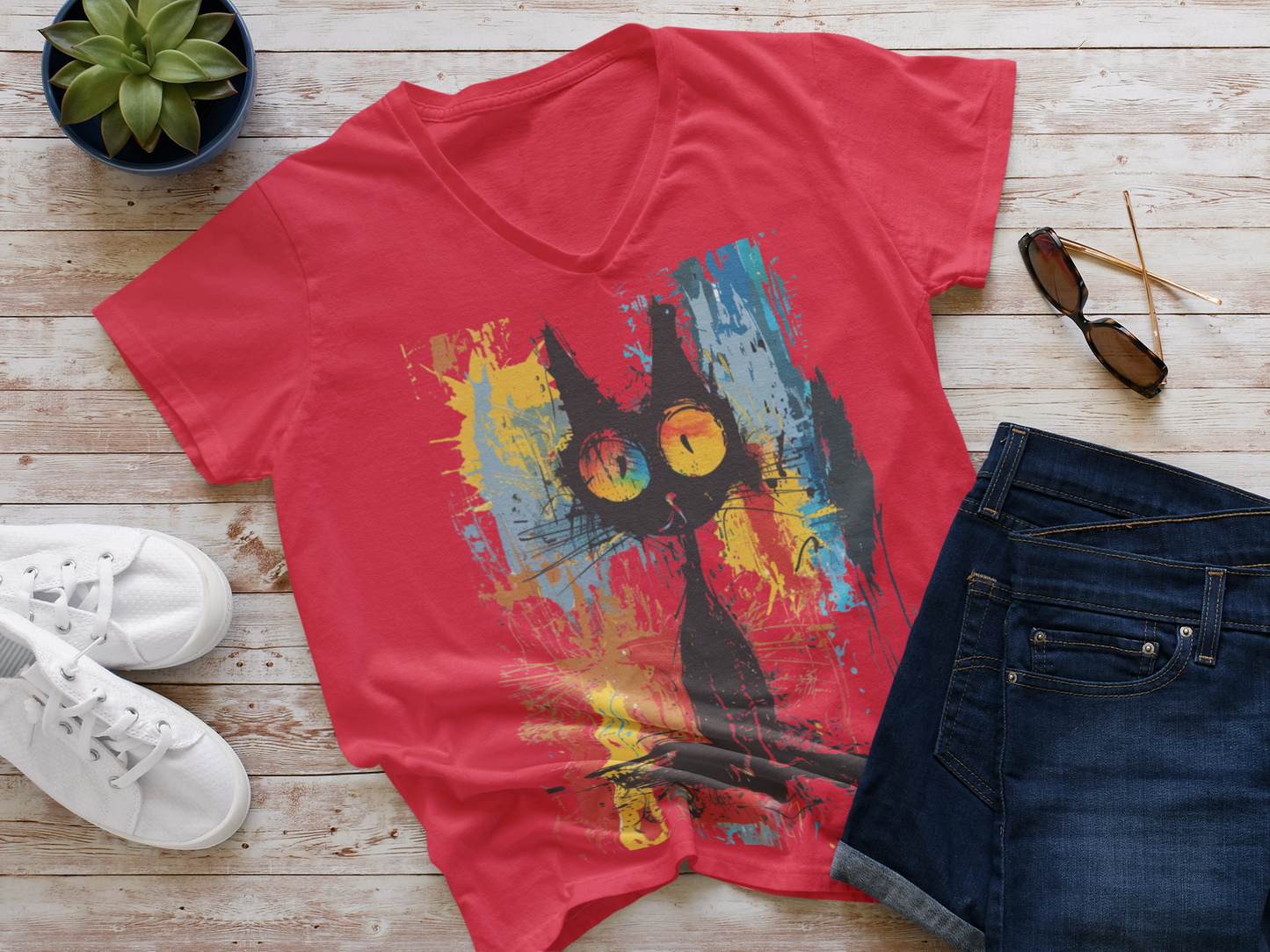 Funny Art Women's Jersey Short Sleeve Deep V-Neck Tee - #2015