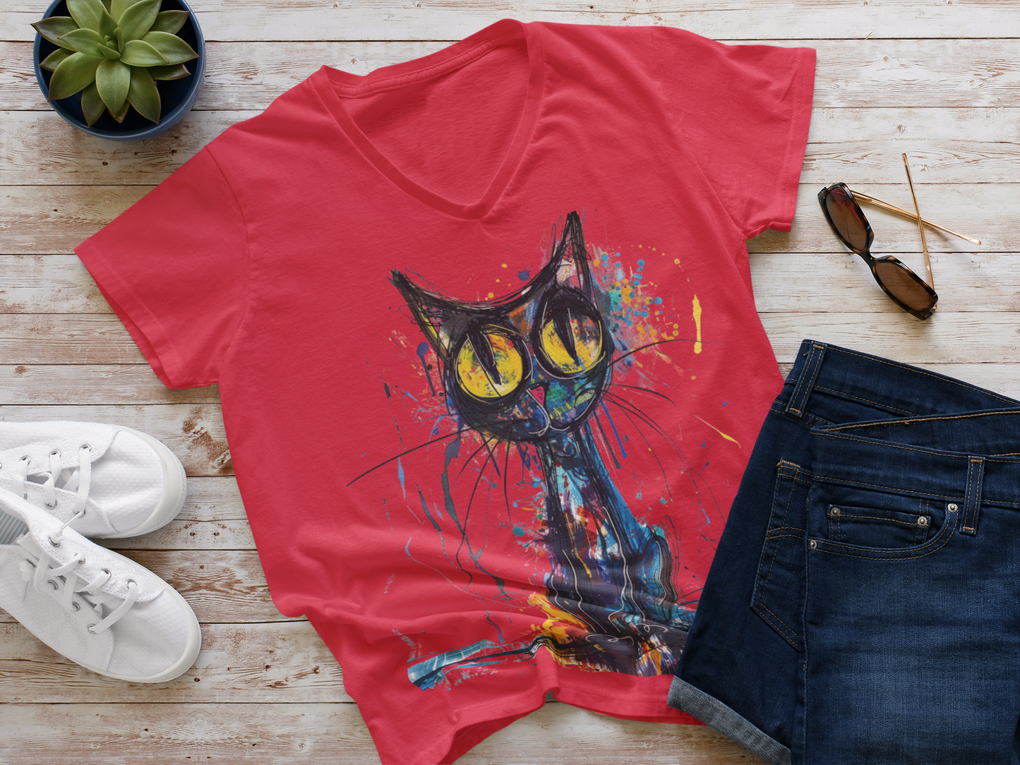 Funny Art Women's Jersey Short Sleeve Deep V-Neck Tee - #2016