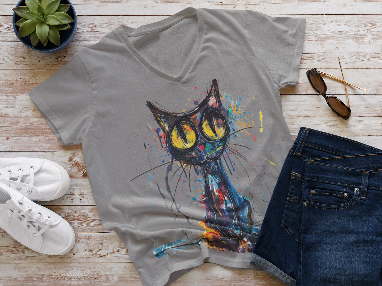 Funny Art Women's Jersey Short Sleeve Deep V-Neck Tee - #2016